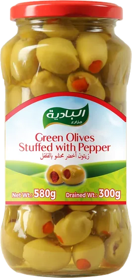 Albadia Green Olives Stuffed with Pepper 580g (Drained 300g)